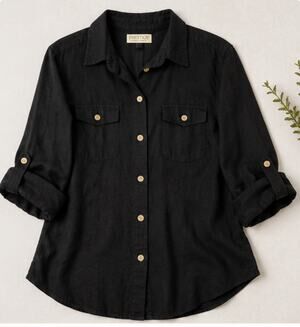 Prestige Sportswear Black Button Front Roll Tab Long Sleeve Shirt Women’s XL